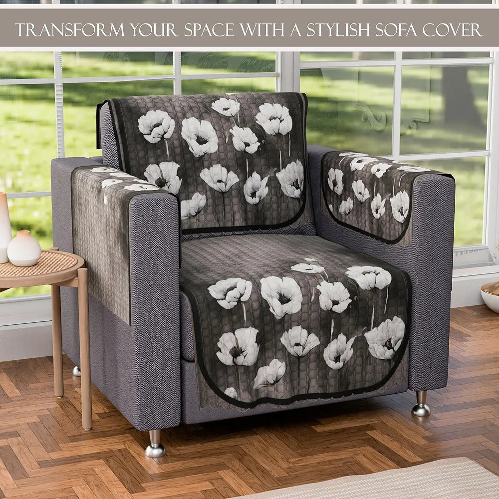 Kuber Industries Set of 16 Anti-Skid Sofa Cover 5-Seater with Arm Cover | Comfortable Slipcover Sofa Cloth & Furniture Protector for Home Decor | Lotus Print - Green